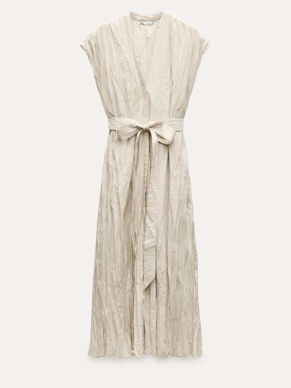 ZARA 100% COTTON BELTED WRINKLED DRESS BEIGE XS WOMAN SS24 ZW COLLECTION - Picture 3 of 16